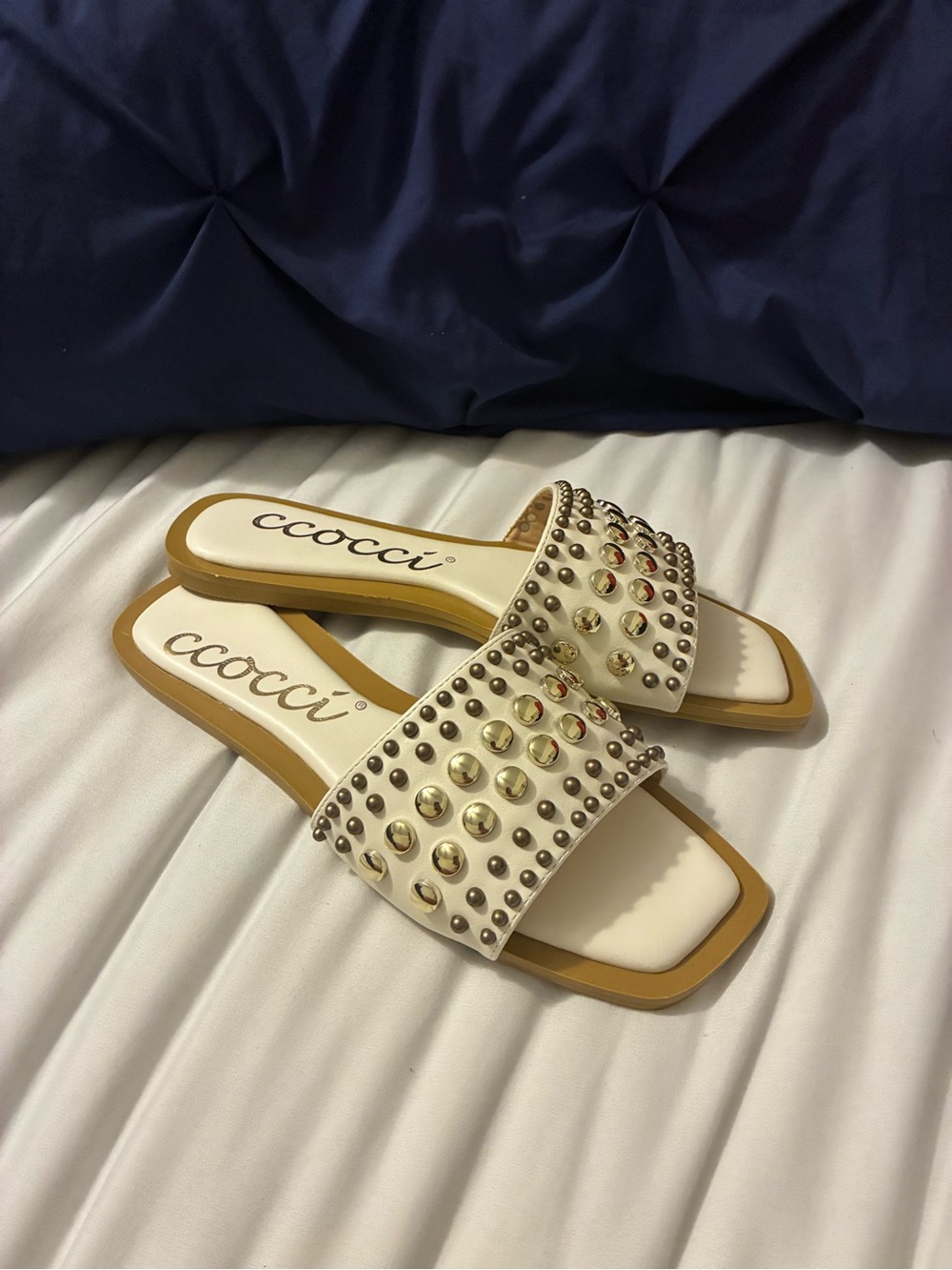 CCOCCI White Studded Slide Sandals